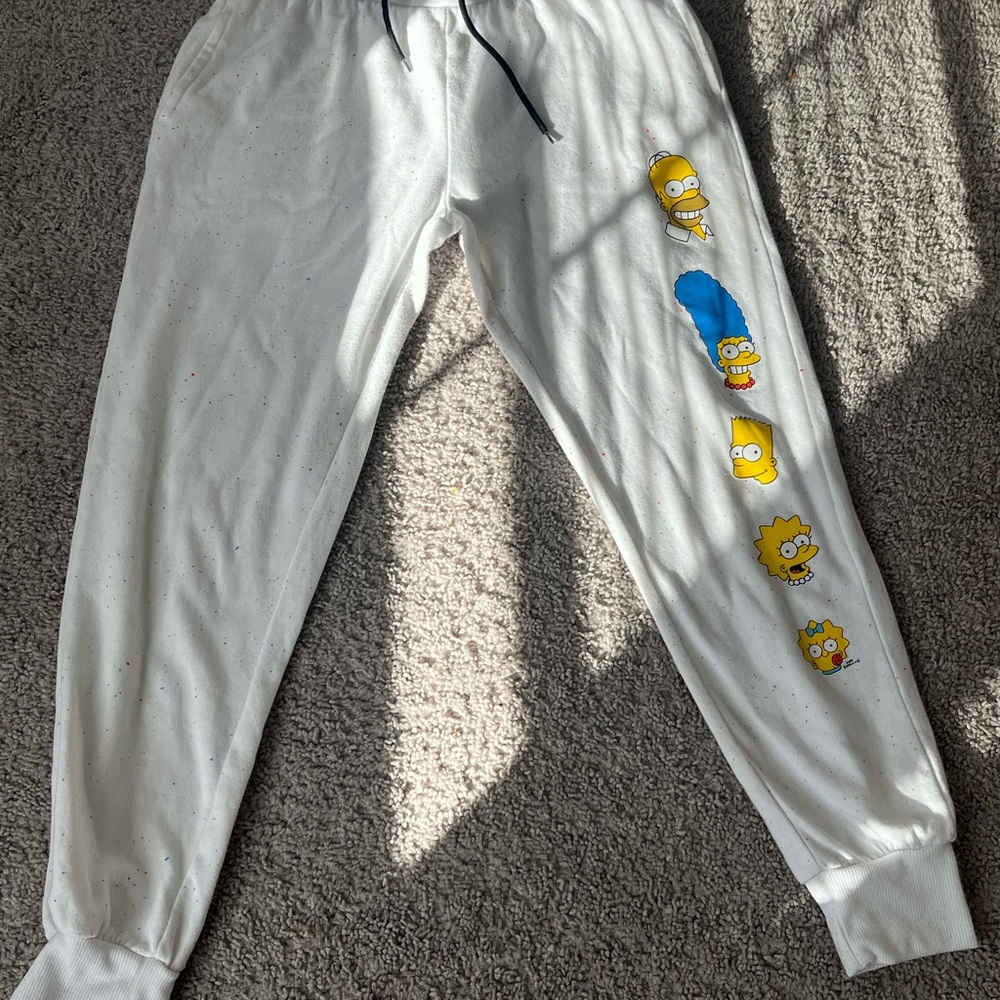 White Sweatpants with Tapered Leg and Decorative Accents